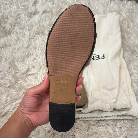 Fendi Beige Baguette Slide Sandals - Picture 12 of 12